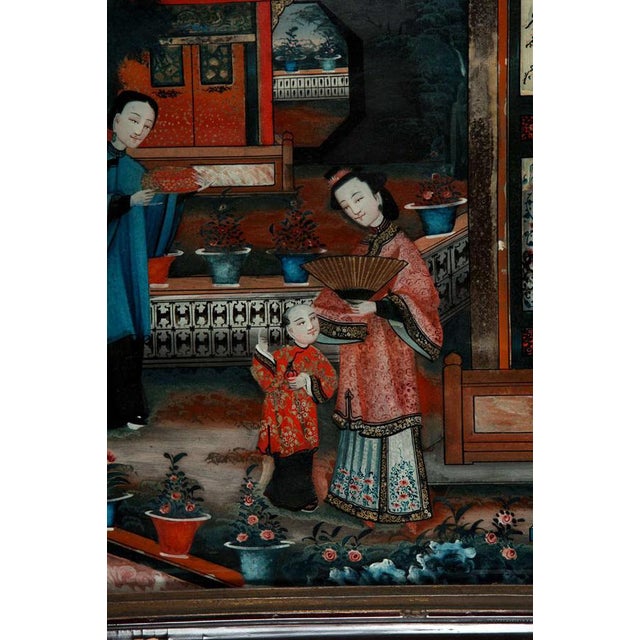 19th-Century Chinese Reverse-Painted Mirror Pictures, Set of 2 For Sale - Image 10 of 11