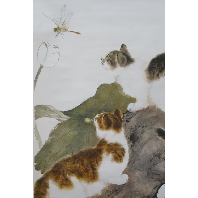 Green 1970s Liu Kuiling Beasts Hanging Scrolls Cats Monkeys Rabbits Squirrels 38" - Set of 4 For Sale - Image 8 of 18