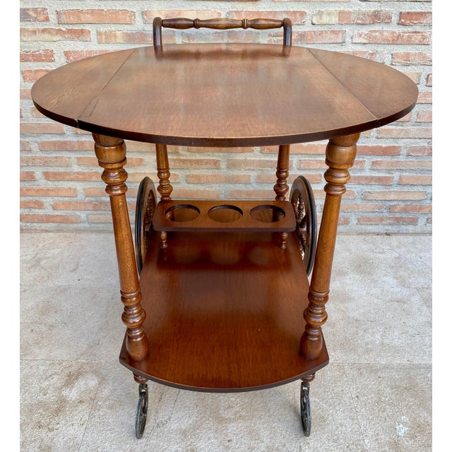 Mid-Century French Wooden Bar Cart Trolley, 1950s For Sale In Miami - Image 6 of 18