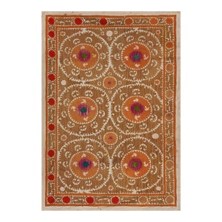 Rustic Spice Tones Suzani - Uzbek Bedspread 7'5'' X 10'2'' For Sale
