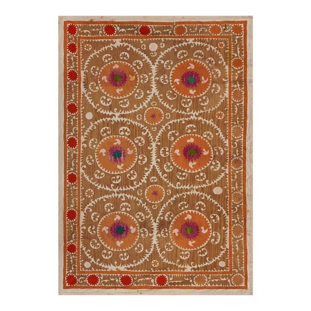 Rustic Spice Tones Suzani - Uzbek Bedspread 7'5'' X 10'2'' For Sale