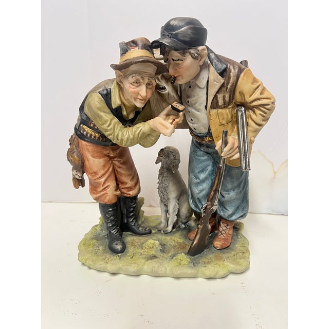 Vintage Large Capodimonte Porcelain Figurine of Rabbit Hunters With Dog For Sale - Image 4 of 10