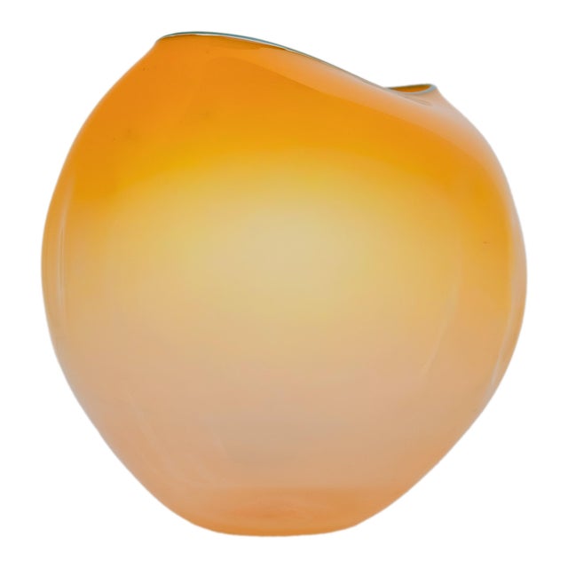 Dale Chihuly Hand-Blown Mango & Teal Lip Glass Basket Sculpture Signed & Dated, 2000 For Sale - Image 17 of 18