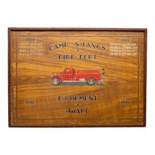 Vintage World War Ll Camp Shanks Fire Dept. Hand-Painted Equipment Award Sign, 1944-1947 For Sale