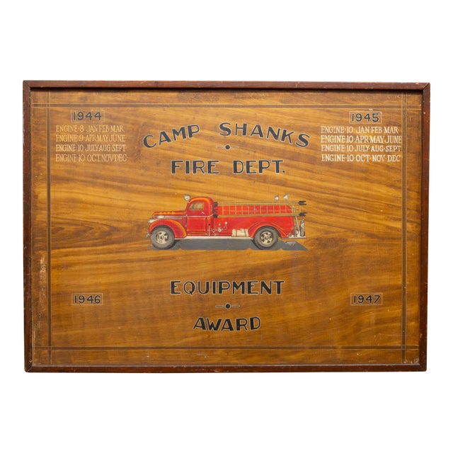 Vintage World War Ll Camp Shanks Fire Dept. Hand-Painted Equipment Award Sign, 1944-1947 For Sale
