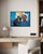 This oil on canvas artwork features a dynamic composition of a figure emerging from turbulent waters, surrounded by...