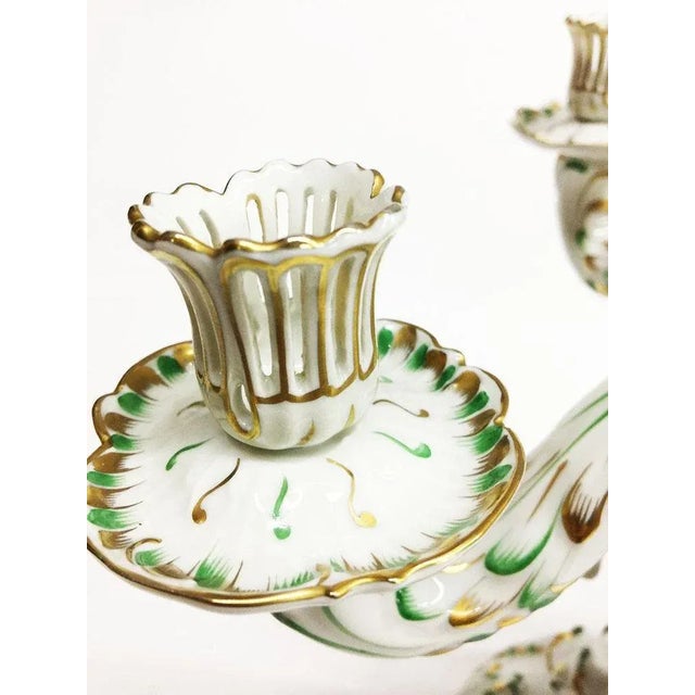 Gold Large Baroque Style Green and Gold Porcelain Candelabra from Herend Hungary For Sale - Image 8 of 18