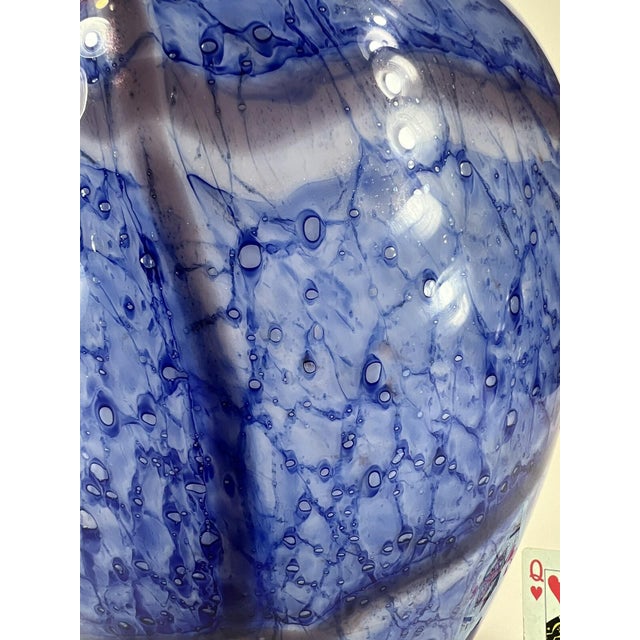 Large 12.5" Blue Mouth Blown Art Glass Vase Sea Scape Gold Dust vintage Top opening is: 4" and the foot is: 4.5" The...