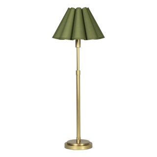Polly Buffet Lamp, Natural Brass with Olive Scalloped Shade For Sale