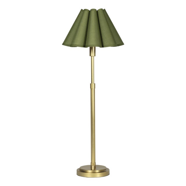 Polly Buffet Lamp, Natural Brass with Olive Scalloped Shade For Sale