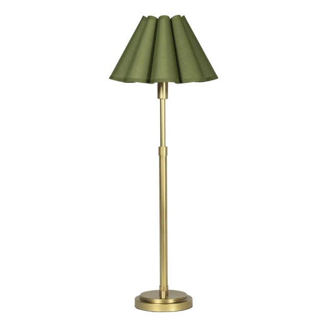 Regina Andrew Polly Buffet Lamp, Natural Brass with Olive Scalloped Shade For Sale