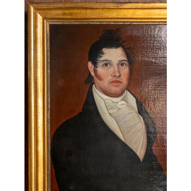 Early 19th Century 19th Century American Folk Art Portrait Painting of a Gentleman, Style of Ammi Phillips For Sale - Image 5 of 16