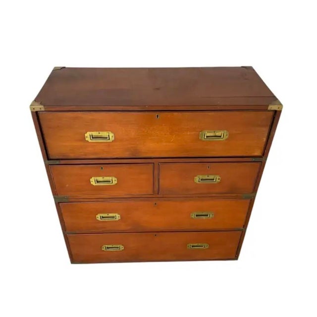 English Mahogany Campaign Chest With Secretaire Desk For Sale - Image 4 of 11