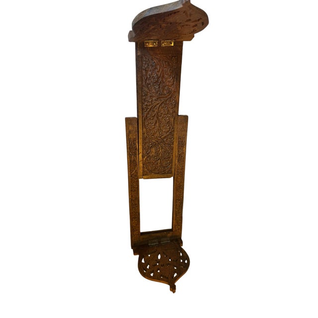 Vintage Hand-Carved Indian Rosewood (Sheesham) Folding Book Stand / Lectern With Intricate Floral Carvings For Sale In Los Angeles - Image 6 of 10