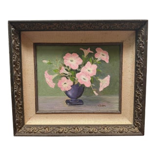 V. Eaton Pink Petunias Still Life Painting, Signed For Sale