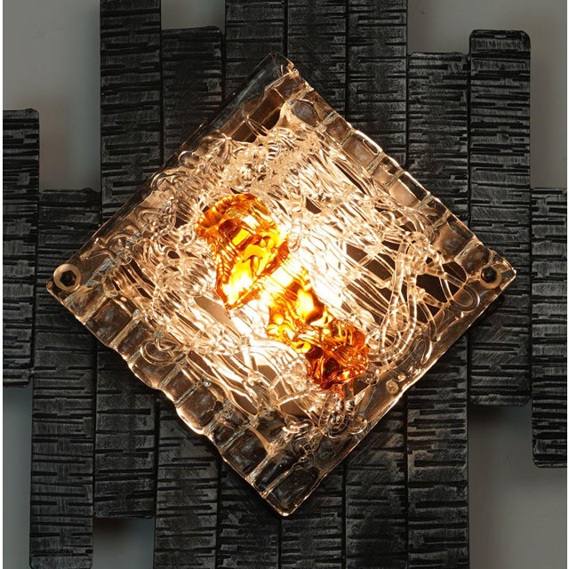 Mid-Century Modern Brutalist Style Wall Lamp in Wrought Iron and Glass, 1970s For Sale - Image 4 of 13