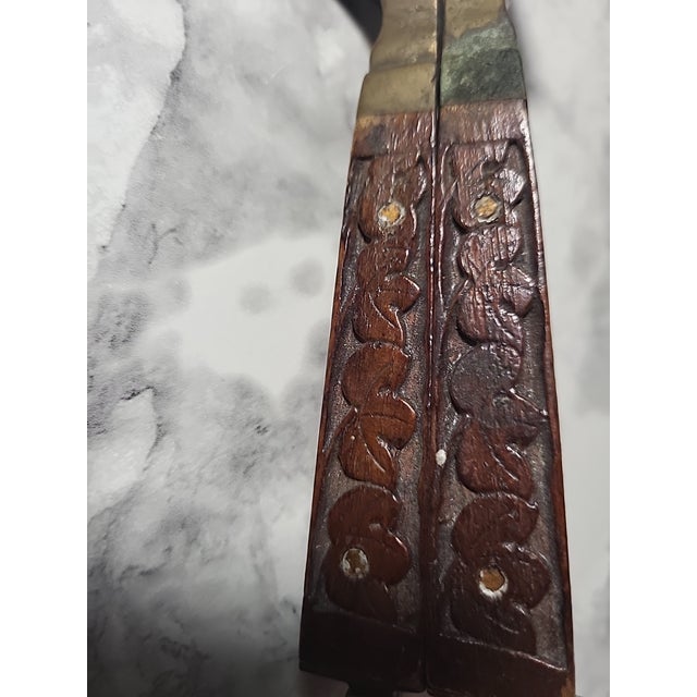Mid-Century Modern Vintage Brass Wood Carved Nut Cracker For Sale - Image 3 of 11