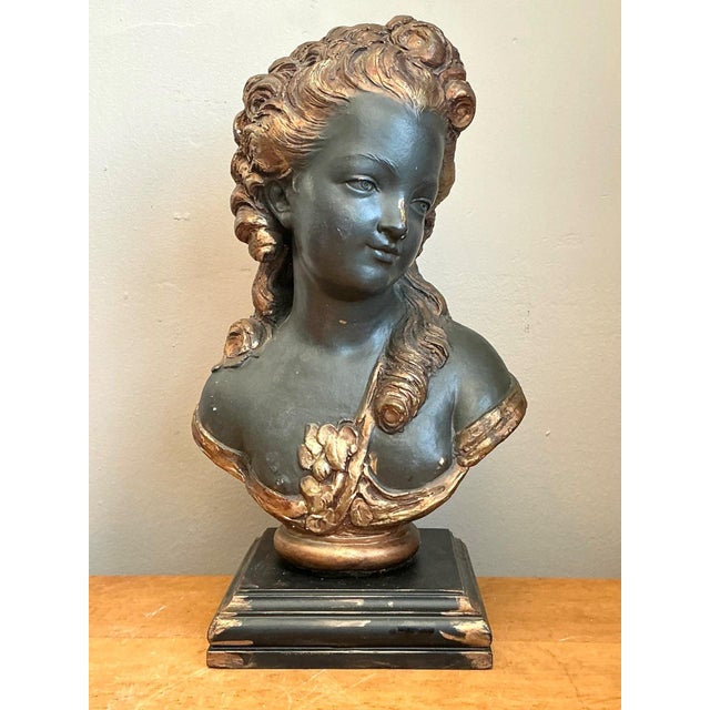 Vintage Gilt Tipped Carved Wood Female Bust For Sale - Image 16 of 18