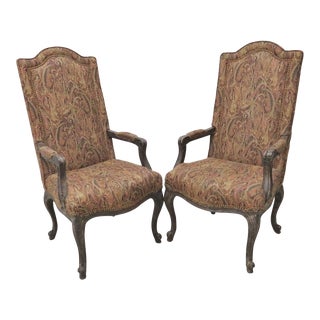 Harden French Style Upholstered Armchairs - A Pair For Sale