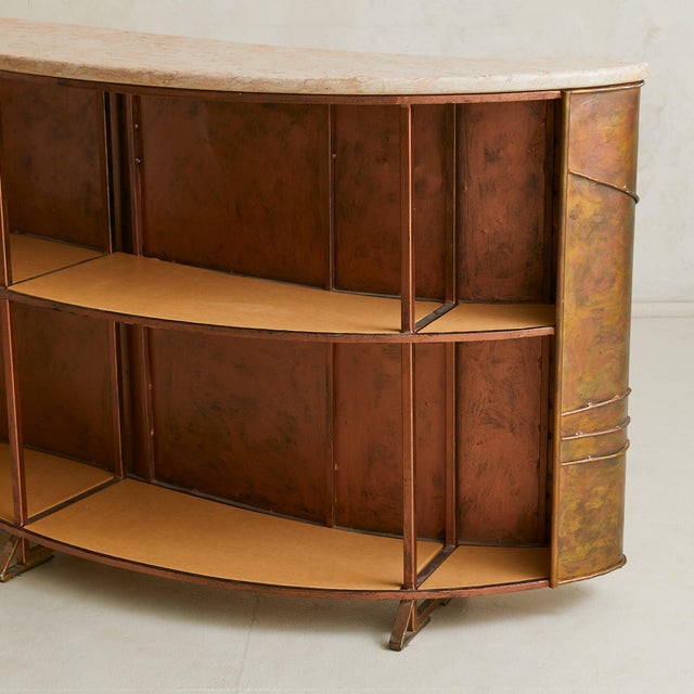 Vintage Custom Italian Metal Bar Cabinet with Blush Marble Top For Sale - Image 14 of 18