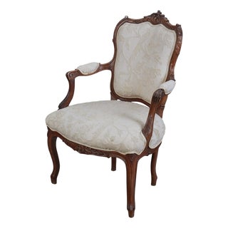 Antique Swedish Louis XV Style Beechwood Fauteuil Arm Chairs - 1 of 2 For Sale