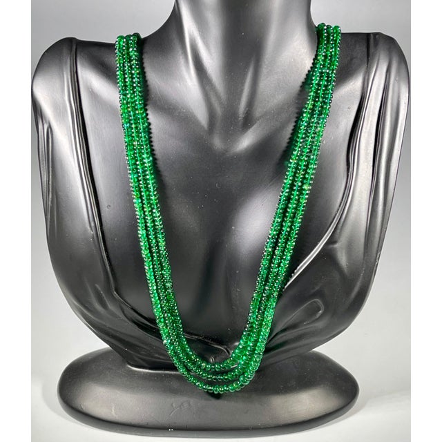 200Ct Fine Emerald Beads 3 Line Necklace with 14 Kt Yellow Gold Clasp Adjustable For Sale In New York - Image 6 of 18