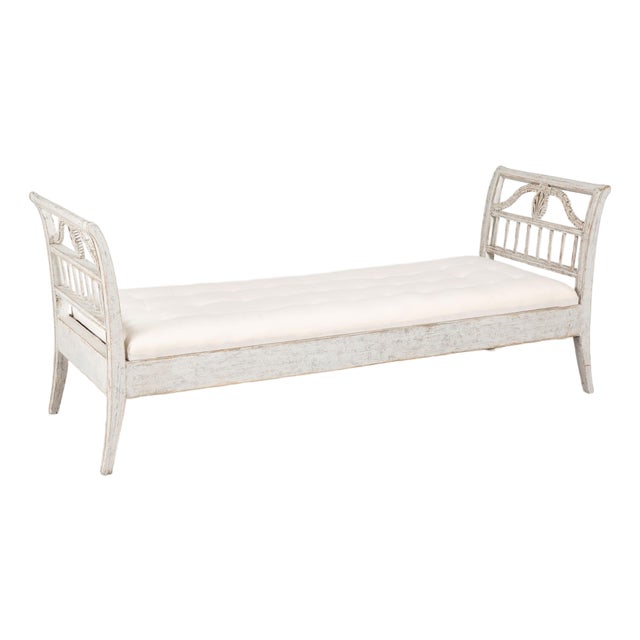 19th Century Swedish Gustavian Gray Painted Backless Pine Bench Settee For Sale