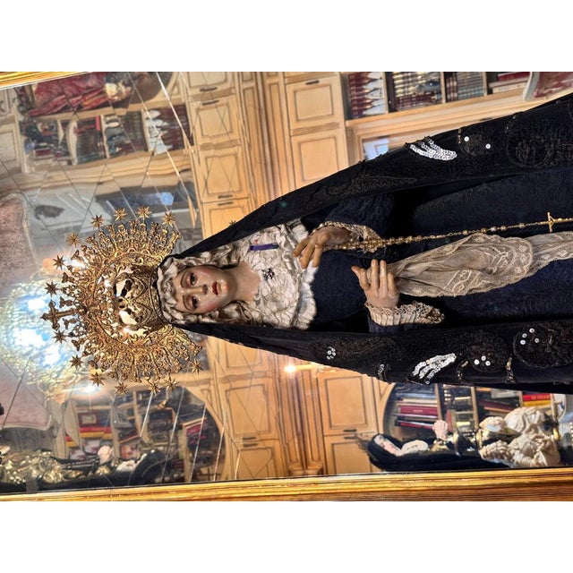 Baroque Spanish Virgin of Sorrows in Polychrome Wood with Silver Crown, 19th Century For Sale - Image 3 of 14