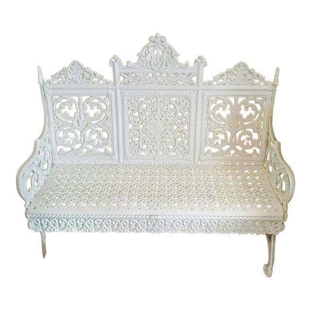 Late 19th Century Original Peter Timmes and Sons Curtain Wrought Iron 43" Bench For Sale