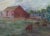 Beautiful mid-century 1940's watercolor of a bucolic farmhouse scene - sunset, undulating clouds, and grazing cows - by...