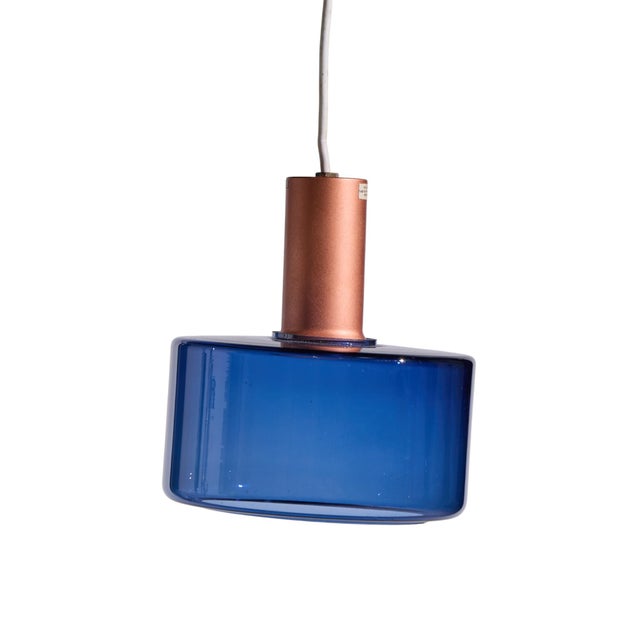 Mid-Century Modern Mid 20th Century Tapio Wirkkala for Idman Finnish Glass Pendant Light - Blue For Sale - Image 3 of 5