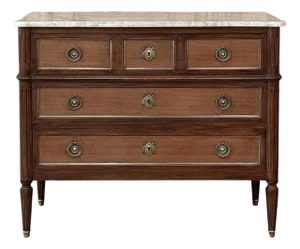 Antique French Louis XVI Mahogany Commode With Carrara Marble
