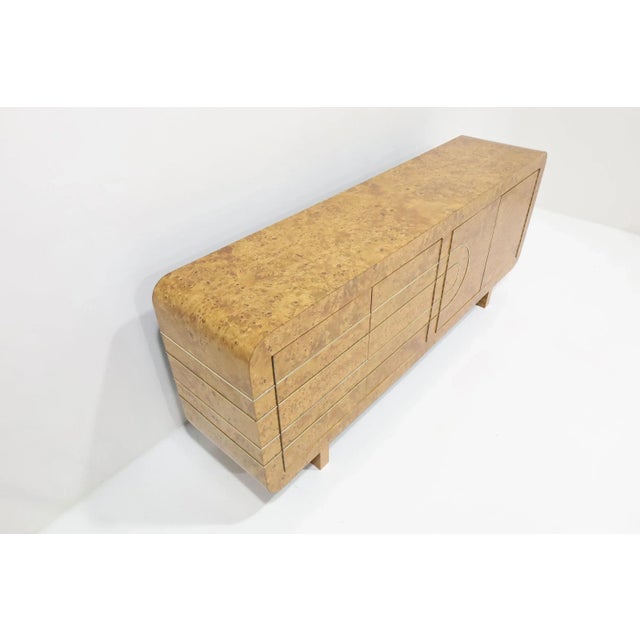 Mid 20th Century Vladimir Kagan Attributed Sideboard in Burlwood With Brass Accents For Sale - Image 5 of 9
