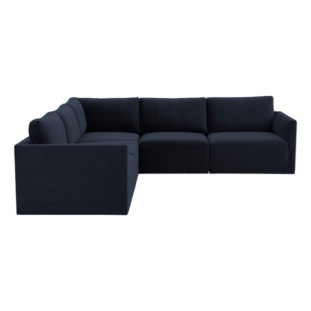 Willow Navy Modular 5-Piece Performance Velvet L Sectional For Sale