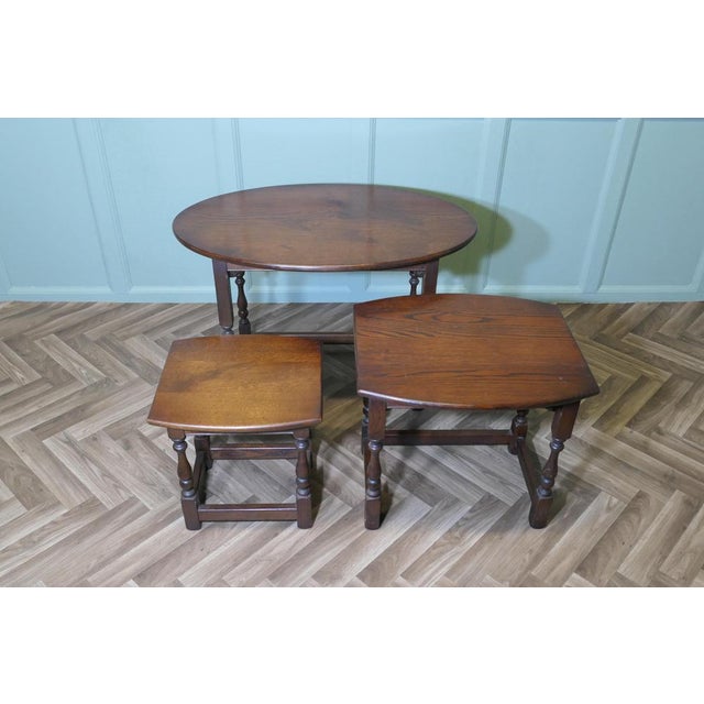 Oval Nest of Tables in Oak by Charm, 1940s, Set of 3 For Sale - Image 4 of 9
