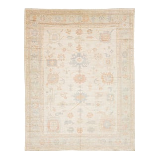 12x15 Serene Ivory & Pastel Modern Oushak Style Handmade Wool Rug For Sale