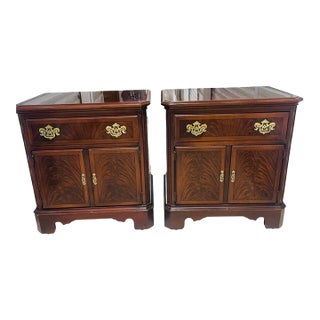 Drexel Chippendale Cherry Flame Mahogany Nightstands For Sale