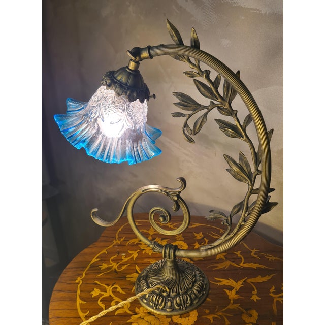 Gold Bronze and Brass Tulip Lamp with Translucent Shade, 1960 For Sale - Image 8 of 12