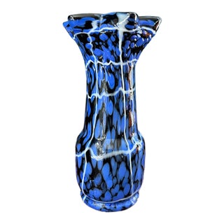 1930s Art Deco Bohemian Kralik "Spider Web" Spatter Glass Vase For Sale