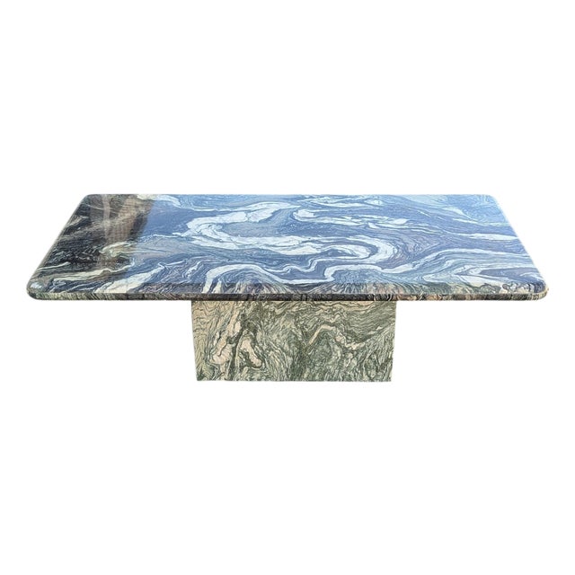 Late 20th Century Postmodern Green Marble Coffee Table With Plinth Base For Sale