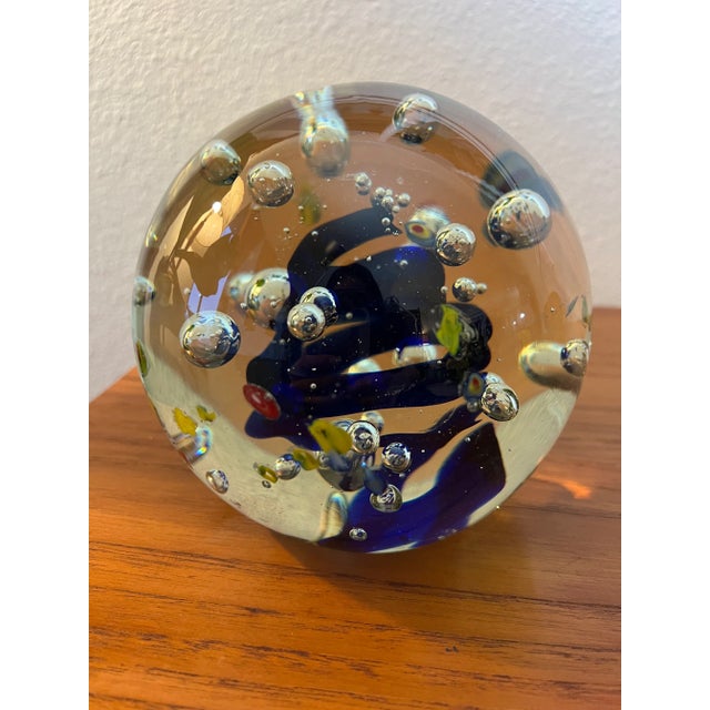 Vintage 1970s Murano Style Bubble Glass Orb Decorative Paperweight For Sale - Image 10 of 10