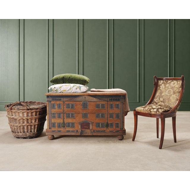 A charming country English folk art blanket chest or storage trunk crafted from pine measuring nearly 3.5' feet wide. The...