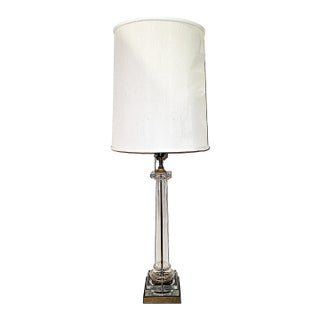 Vintage Glass Column Table Lamp For Sale