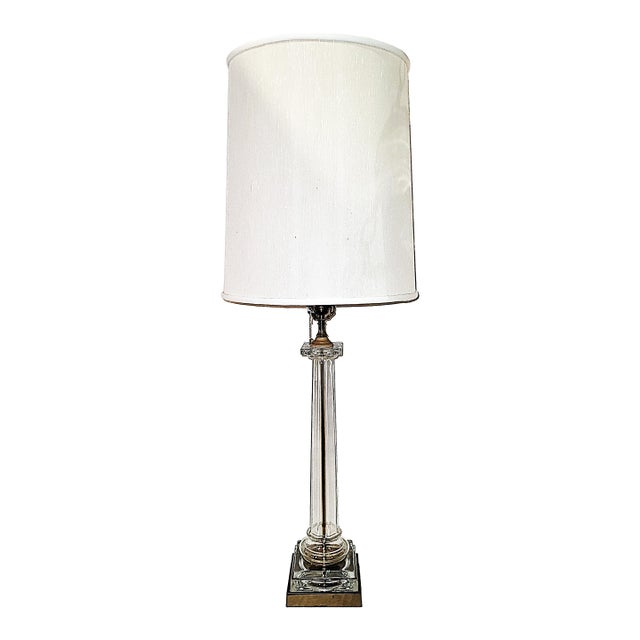 Vintage Glass Column Table Lamp For Sale