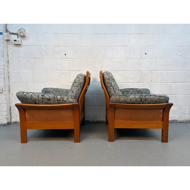 Modern Vintage Modern Patterned Wood and Cane Lounge Chairs For Sale - Image 3 of 13