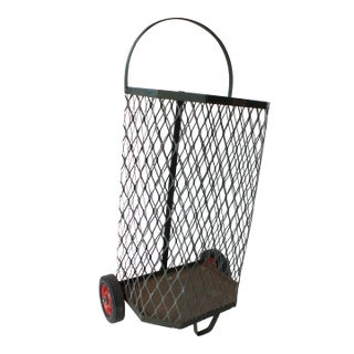 Mid-Century French Rolling Market Basket Cart For Sale