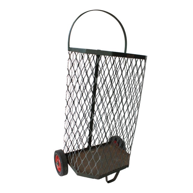 Mid-Century French Rolling Market Basket Cart For Sale
