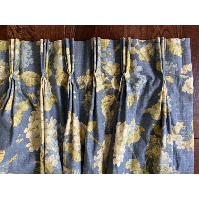 Textile Pair of Extra Long Waverly Chambray Blue Hydrangea Custom Curtains For Sale - Image 7 of 12