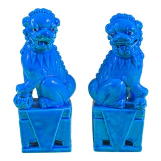 1960s Turquoise Ceramic Foo Dogs For Sale