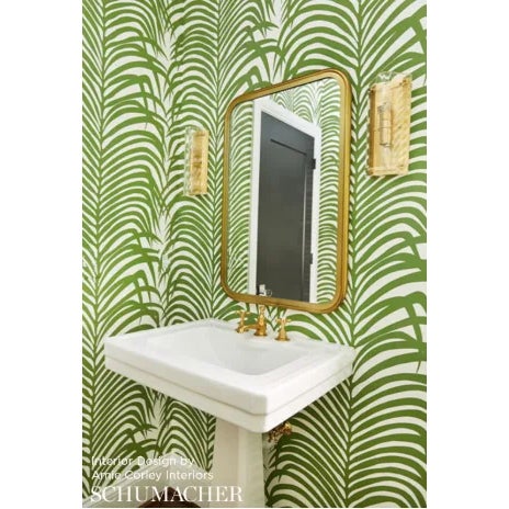 Contemporary Sample - Schumacher Zebra Palm Pattern Animal Floral Wallpaper in Jungle Green For Sale - Image 3 of 4